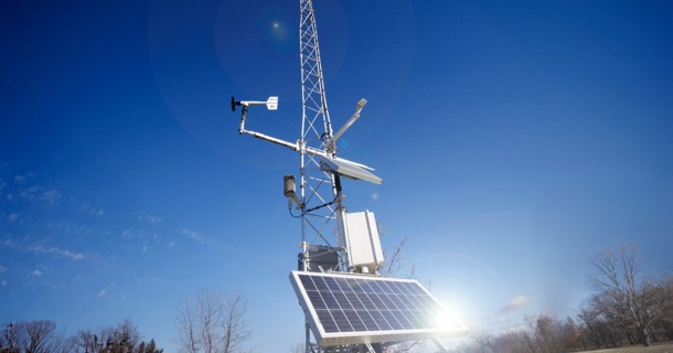  A Nebraska Mesonet station stands on the University of Nebraska–Lincoln’s East Campus. (Craig Chandler/University Communication and Marketing)